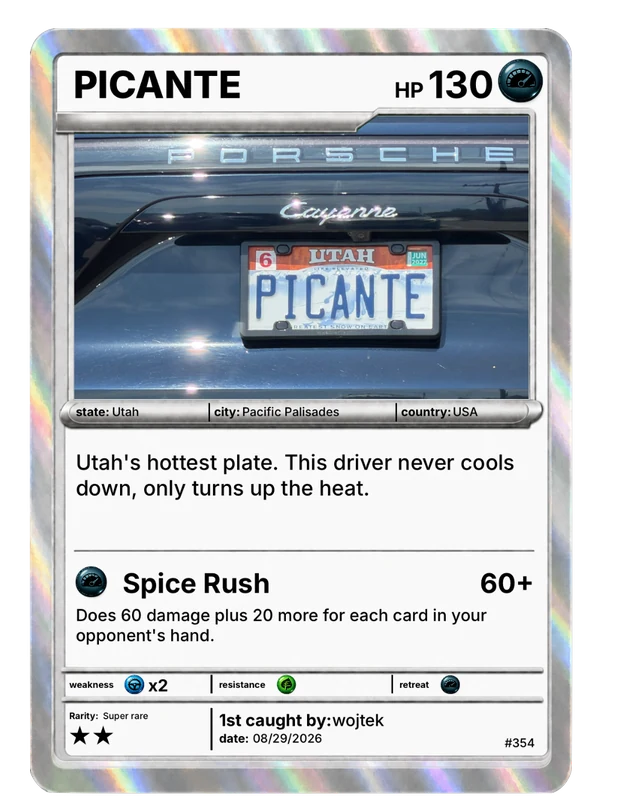PICANTE, a super rare Utah plate card